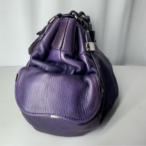 B. Makowsky Purple Pebbled Leather Satchel Cheetah Lining EUC - Picture 4 of 16